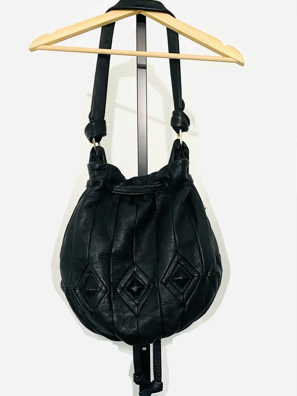 Vintage 90s Black Leather Hobo Shoulder Bag Elliott Luca Boho Southwestern Cinch